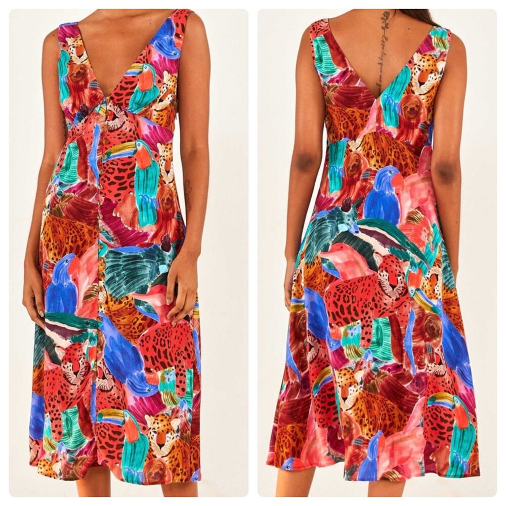 Farm Rio Vibrant Animal Collage Midi
Dress